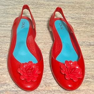 Oka B red jelly embellished shoes
